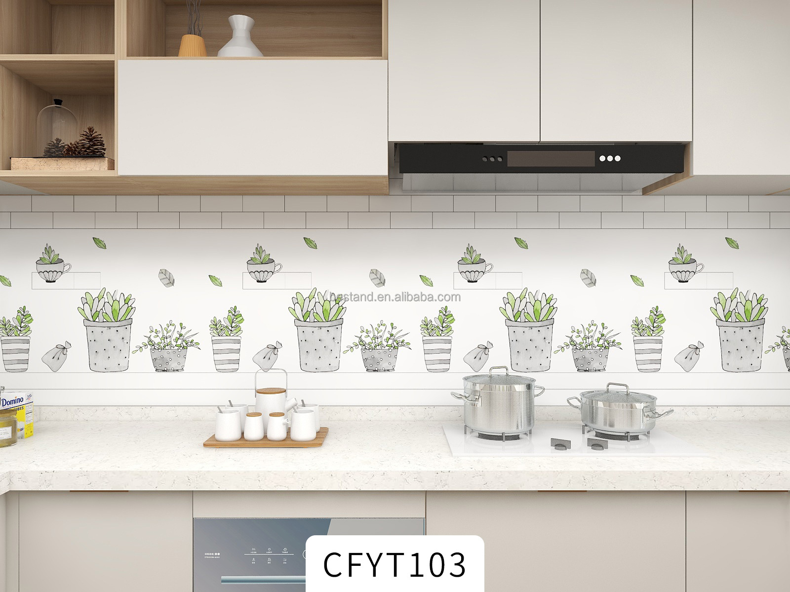 80CM Width Marble Sticker Anti Oil Waterproof Kitchen Wallpaper Modern Design PVC Kitchen Backsplash Sticker
