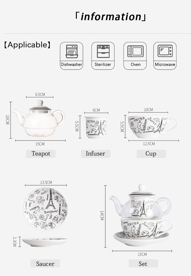 Sustainable Drinkware Type Glass Teapot Ceramic Tea Set Ideal Valentine'S Day Gift