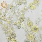 Nice 3D Flowers Light Yellow Lace Fabric 140cm Width Types Of Bridal Lace