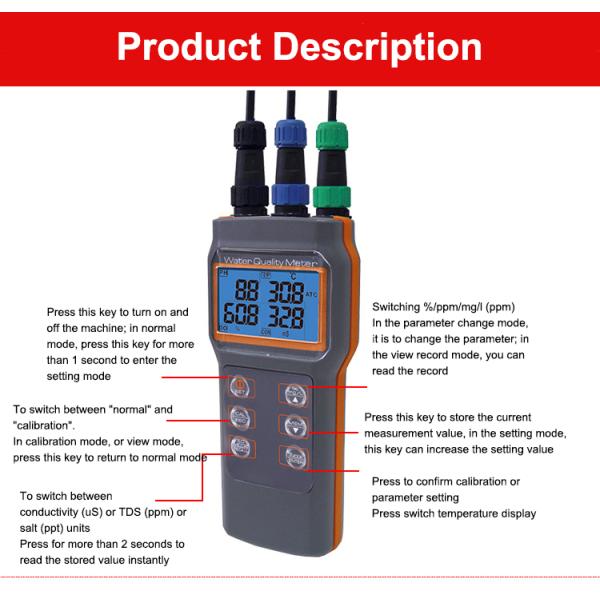 Combo 5 in 1 PH/COND./D.O/TEMP Water Meter For Aquaponic AZ86031 Portable Fish Pond IP67