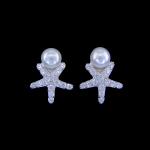 Korean Women Jewelry 925 Sterling Silver Stud Earrings / Natural Cultured
