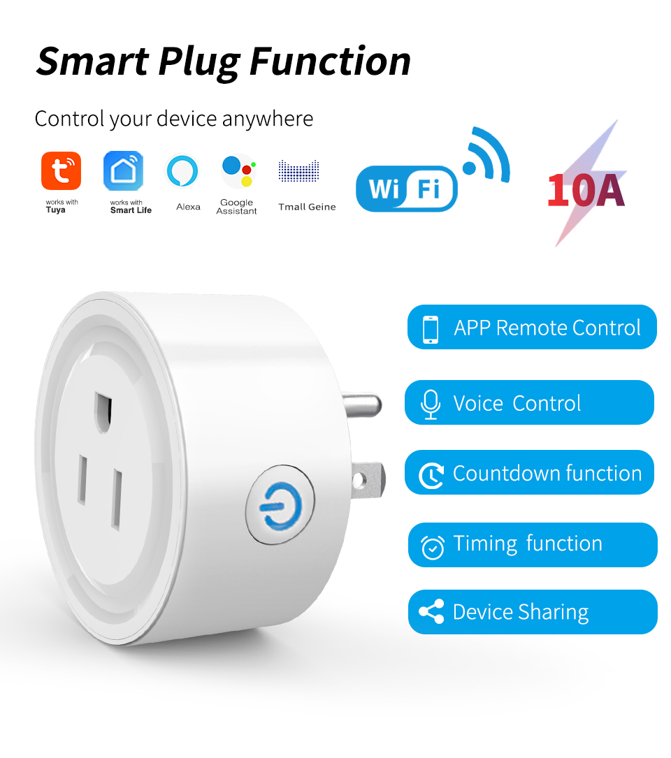 US Plug WIFI Smart Socket 16A Adapter Smart Life Tuya Wifi Plug Socket