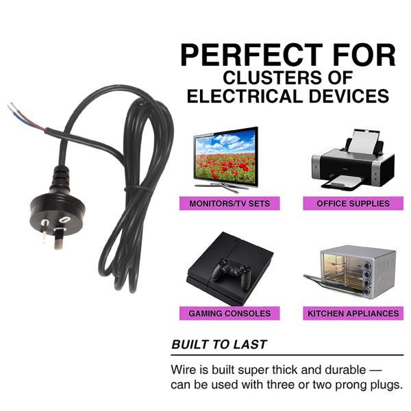 SAA Certified AU 2-Pin Plug to Stripped Tinned Power Cord H03VV-F 0.75mm2