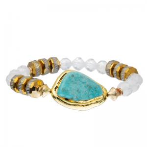 Wholesale Stretchy Gold Edge Natural Turquoise Beaded Stone Bracelet Energy Protection from china suppliers