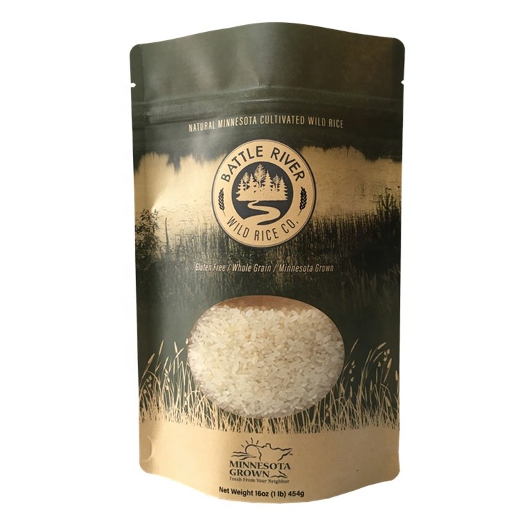 Food grade 3kg 5kg stand up pouch kraft paper bags for rice packaging