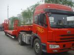 3 Axles Red Hydraulic Low Bed Semi Trailer For Machinery Excavator Bulk Cargo