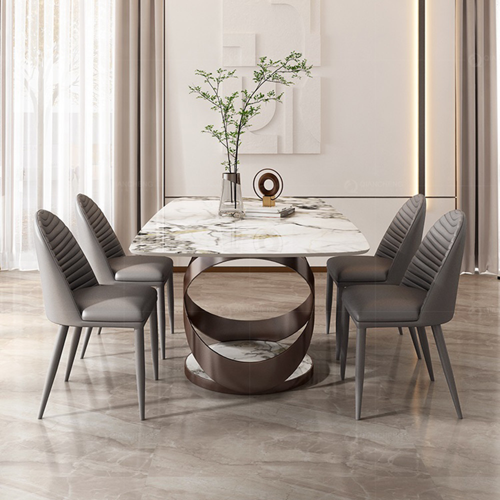 0.91m3 Luxury Marble Dining Table Rectangle Top Modern Dining Set