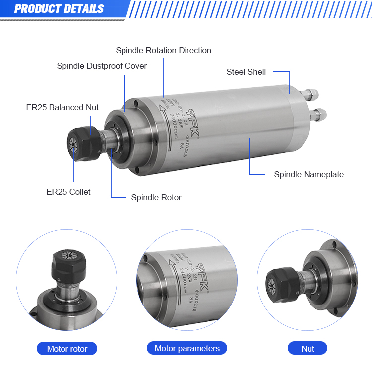 Inverter Drive 2.2kw Water Cooled Spindle Motor High Speed for CNC Lathe Machine