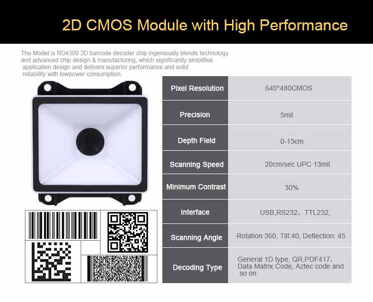 RD4300 Fixed Mount QR Code Scanner