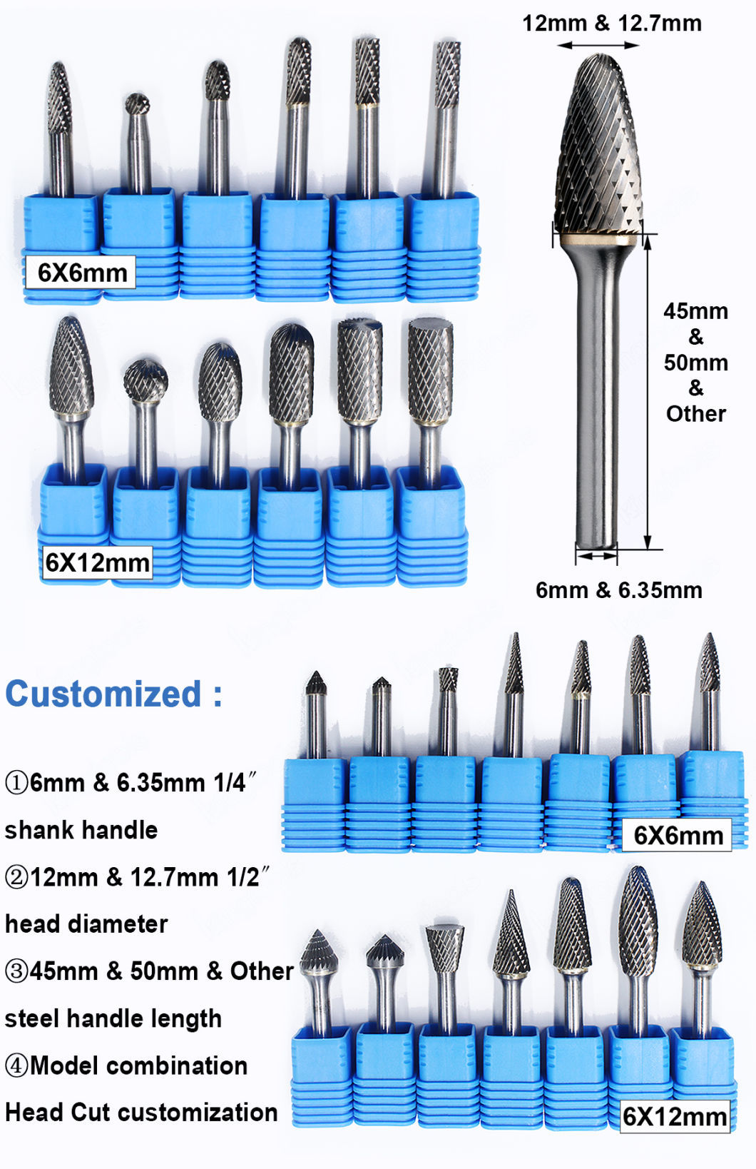 Hand Tools Double Cut 10 Piece Tungsten Carbide Rotary Files Carbide Burrs Set 1/4 Single Cut Cylinder Bur