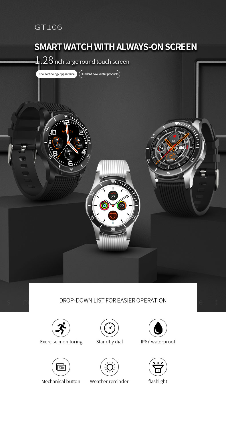 GT107 SmartWatch Full Touch For Blood Pressure Heart Rate Health Sleep monitor