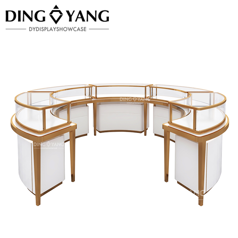 Factory Luxury High End Round Center Island Showcase Jewelry Display Case Glass Top With Smart Invisible Lighting System
