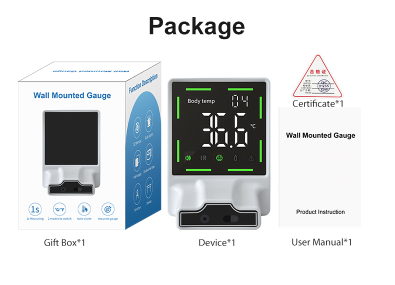 Wall Mounted Human Body Thermometer with Temperature Unit °C/°F and Measuring Time ≤2s