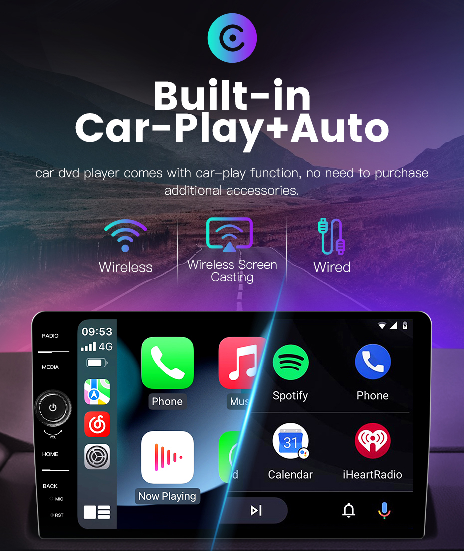QLED Screen Knob TS10 9/10inch Android Car Multimedia MP5 Radio Bluetooth GPS Navigator