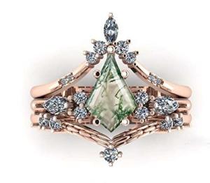 Wholesale Gem's Beauty Christmas Gifts for Her 0.63CT Square Shape Natural Moss Agate There Stone Engagement Ring in 925 Sterling from china suppliers