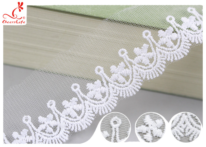 Polyester Width 3CM Ribbon Embroidered Lace Trim For Wedding Dress