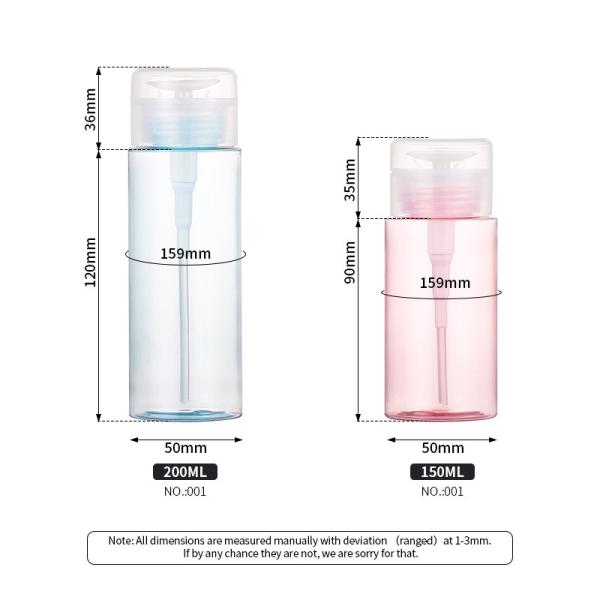 Pink Makeup Remover Cosmetic Packaging Empty Bottle Blue Nail Polish Remover Press Pump Round Dispenser Flip Cap