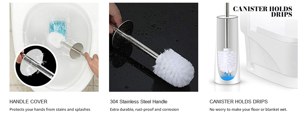 Bathroom Toilet 304 Stainless Steel small toilet brush rubber head holder cleaning brush