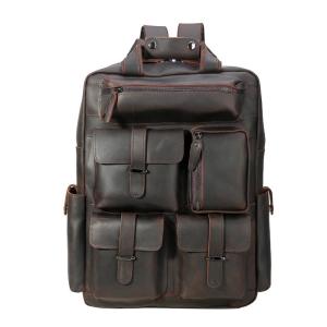 Wholesale Mens Genuine Leather Bag 15.6 Inch Laptop Backpack Large Capacity Traveling Backpack Bag from china suppliers