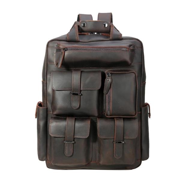 Mens Genuine Leather Bag 15.6 Inch Laptop Backpack Large Capacity Traveling