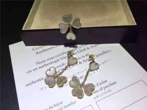 China Van Cleef Sweet Alhambra Earrings , White Mother Of Pearl Earrings With Round Diamond on sale