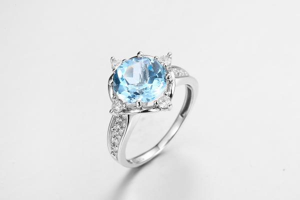 Elegant Blue Gemstone Round Ring For Women Casual / Party Jewelry 925 Silver 2
