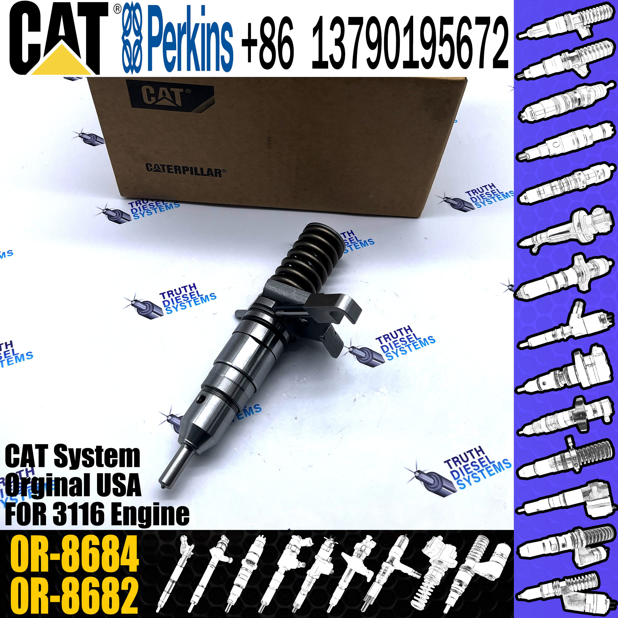 Cat 3116 Engine Diesel Fuel Injector 127-8218 1278218 0R-8684 0R8684 for Caterpillar Excavator