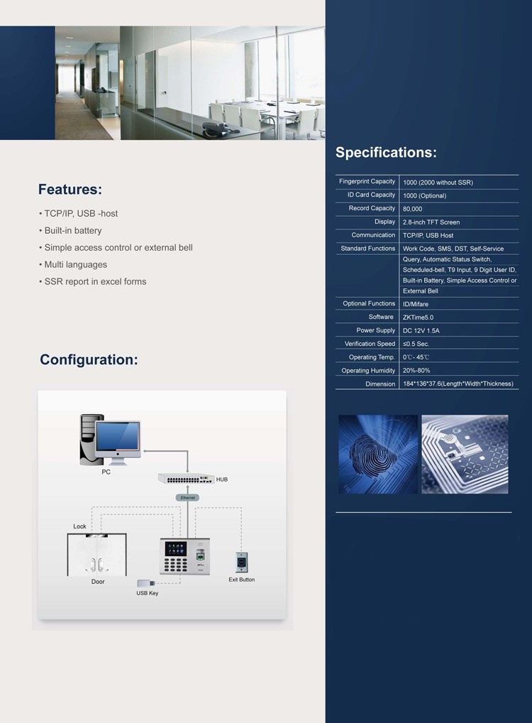 New Arrival ZK K40 TCP/IP Fingerprint Time Attendance And Access Control System With RFID Card Built In Back Up Battery