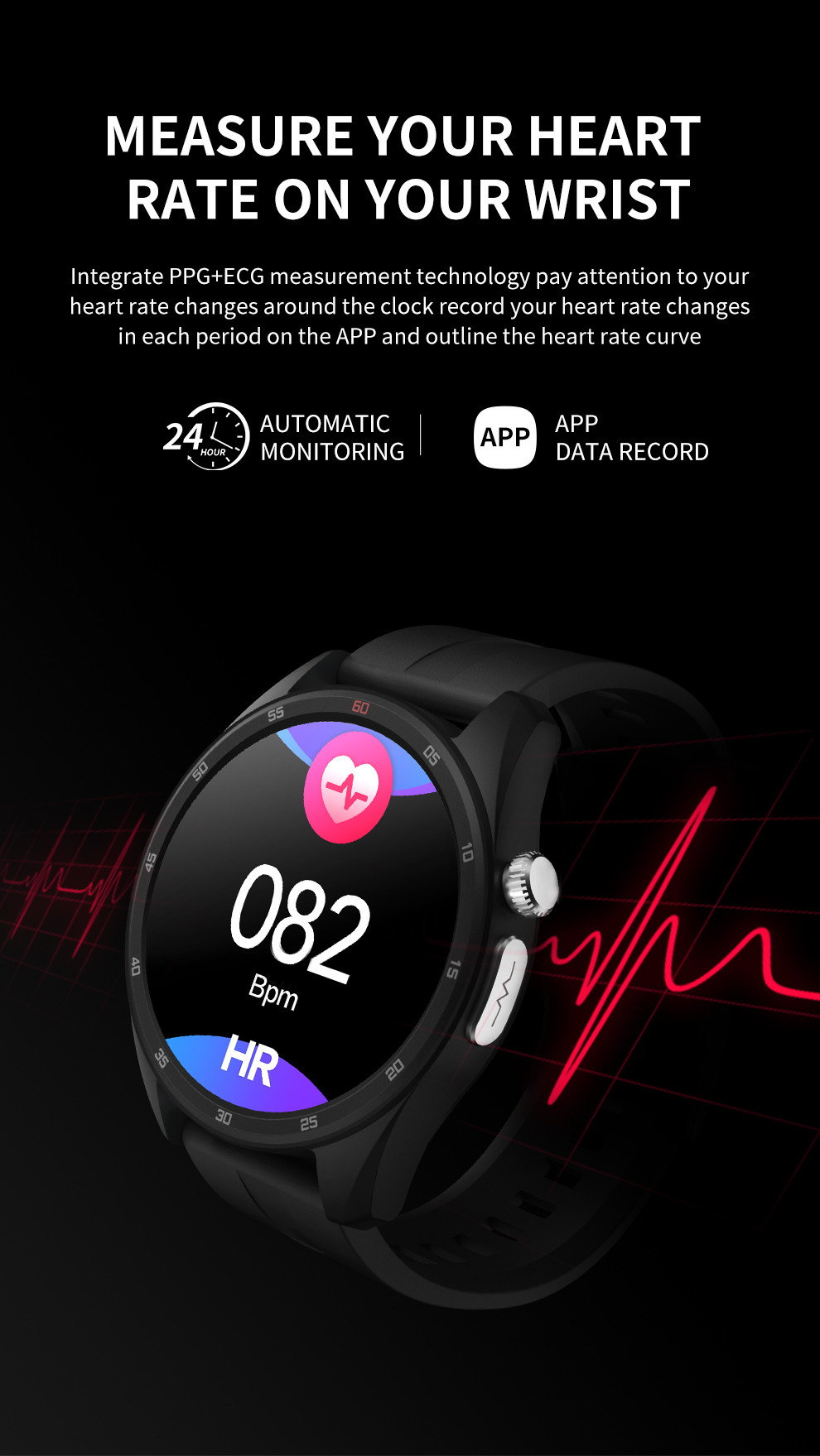 W11 24H Real Time ECG BP Heart Rate Monitor Watch with 200mAH Battery