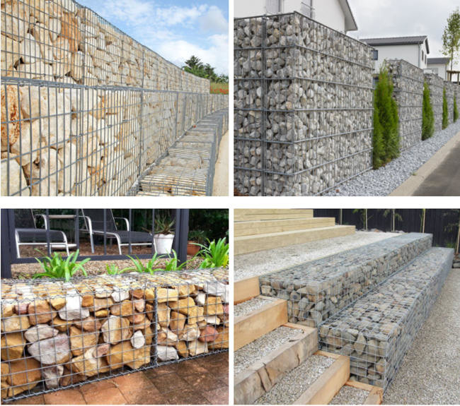 HBGB 6mm Dia ISO 9001 Gabion Stone Wall Fence Metal Cage Filled With Rocks