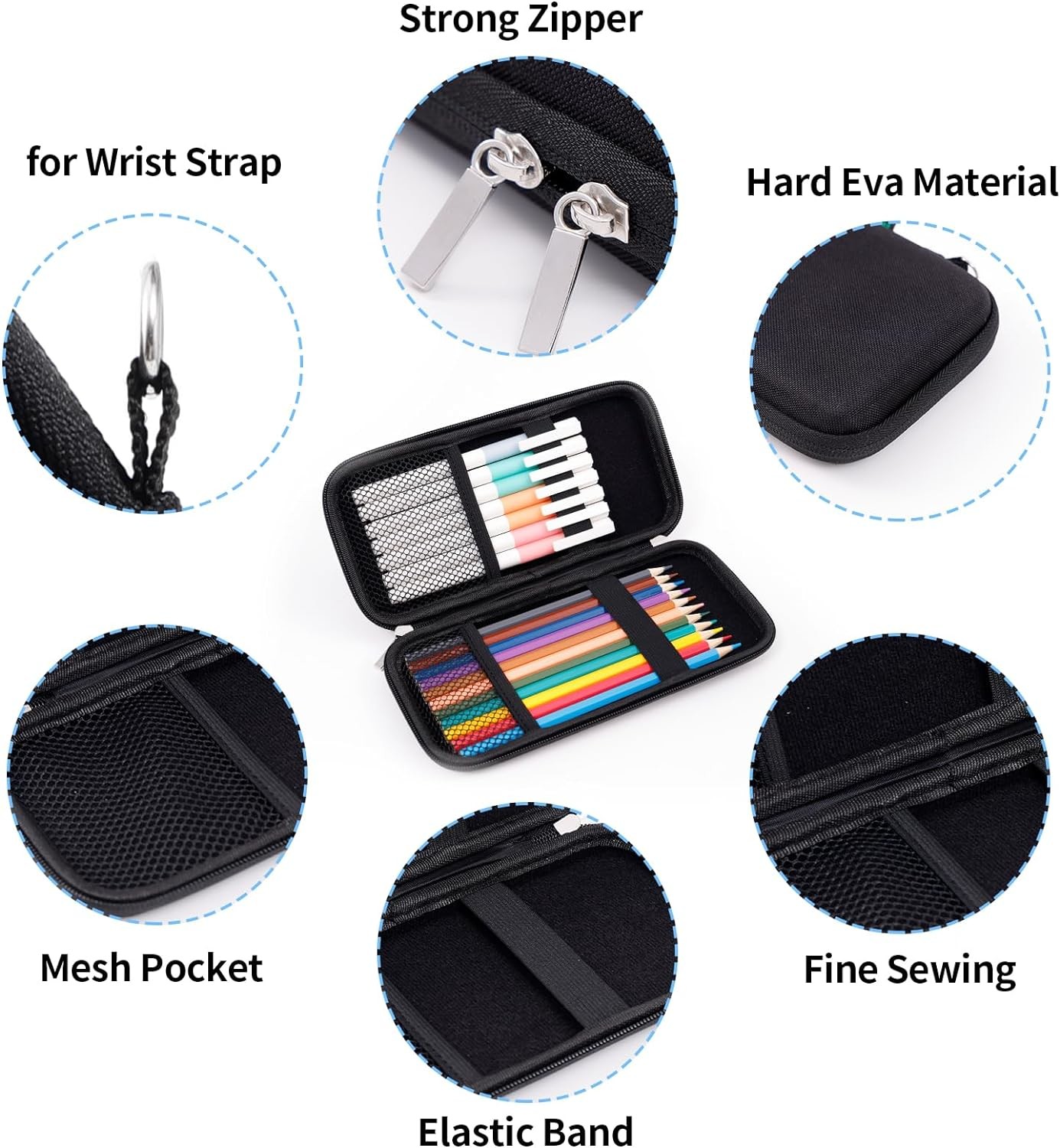 Idream365 Upgraded Hard Pencil Case Box For Adluts,Durable Pen Carrying Case With Zipper-Black