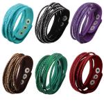 Multi strands double wrap leather velvet bracelet dot studs leather bracelet