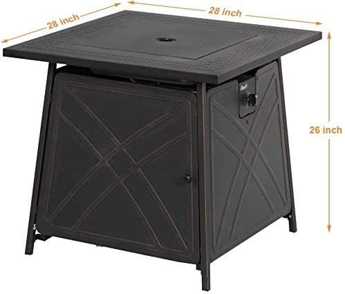 28 Inch 50000 Btu Propane Gas Fire Pit Square Outdoor For Deck Porch