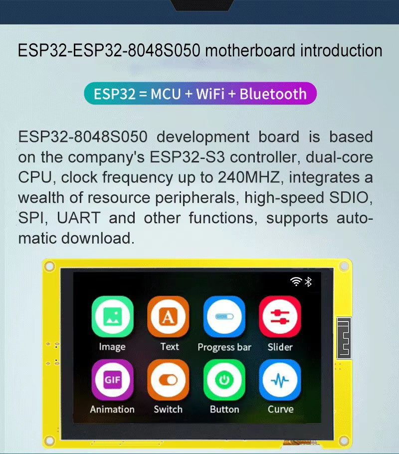 800x480 ESP32 TFT Display 5 Inch Resistive Touchscreens 300 Nits
