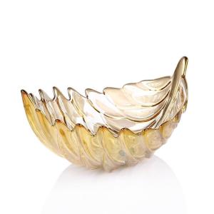 Wholesale FDA SGS Vintage Amber Luxury Glass Fruit Bowl Leaf Shaped European Style from china suppliers