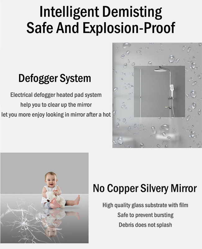 Smart LED Hotel Bathroom Vanity Mirrors Wall Mounted Frameless Defogger Dimmer