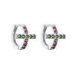 Contemporary Sterling Silver Jewelry Hoop Earrings Mens Diamond Cross Earrings