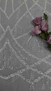 Wholesale Pearls And Tulle Mesh Fabric Embroidery Fabric For Evening Dress Garment Brands Garment Factories from china suppliers