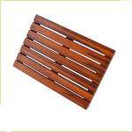 Household Rectangle Brown 53cm Length Teak Wood Bath Mat