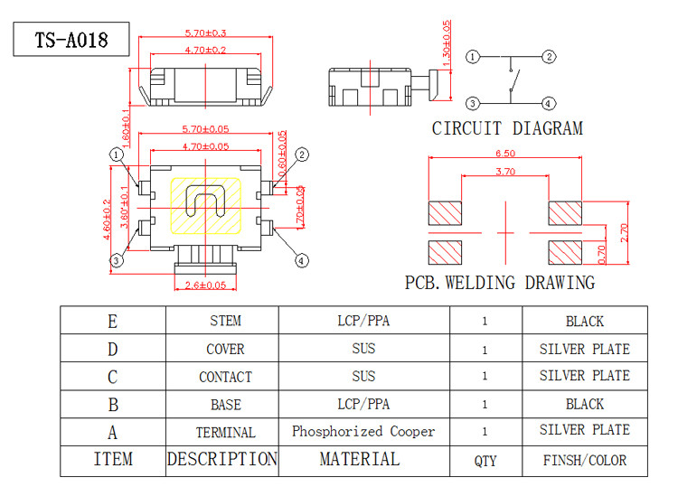 Side / Horizontal Press Right Angle Push Button , Right Angle SMD Tact Switch