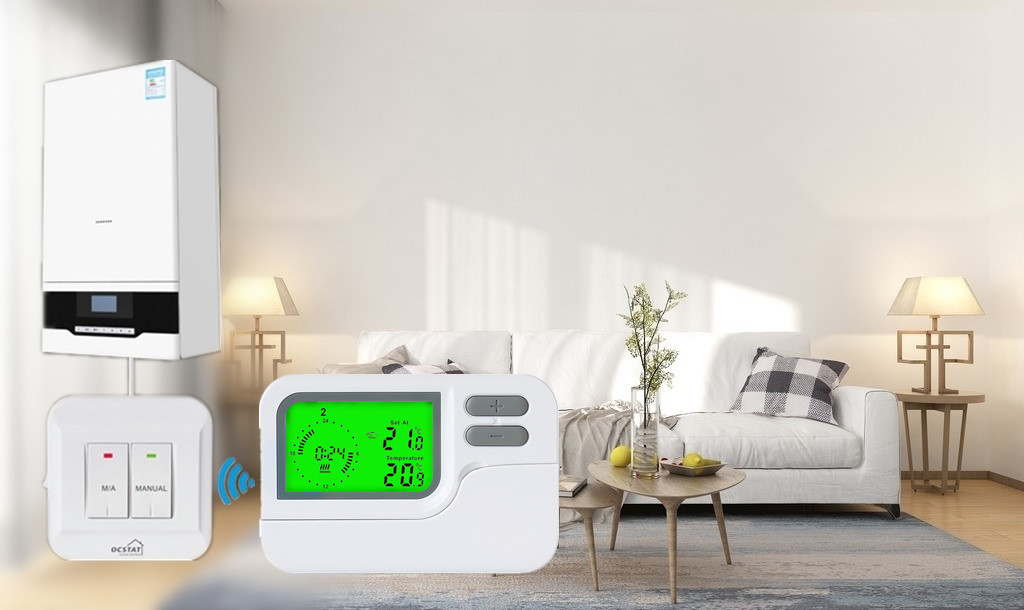 Fireproof ABS Wireless Programmable Room Thermostat For Gas Boiler