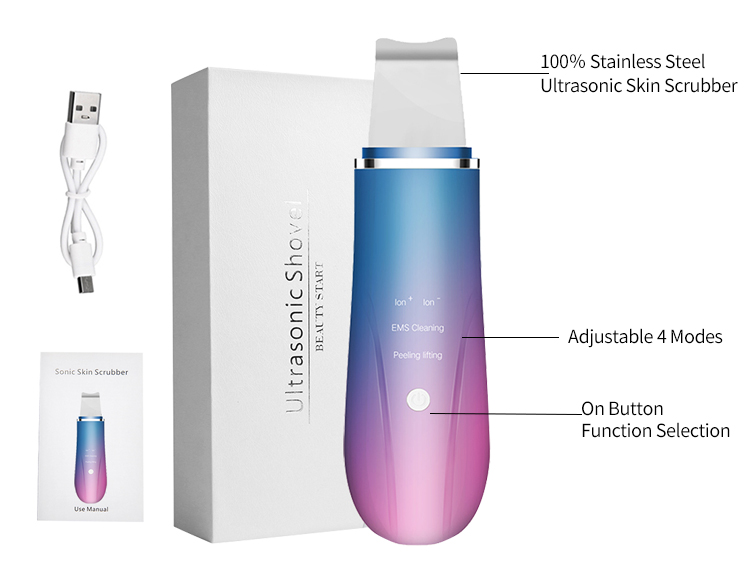 Handheld Portable Ultrasonic Scraper Facial Beauty Device Ion Skin Scrub