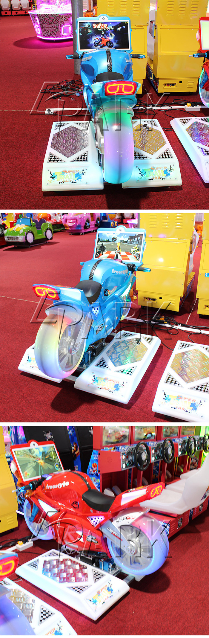 150W Kiddie Ride On Motorcycle Crazy Racing Car Game Machine 4 Simultaneous Wifi Online Games