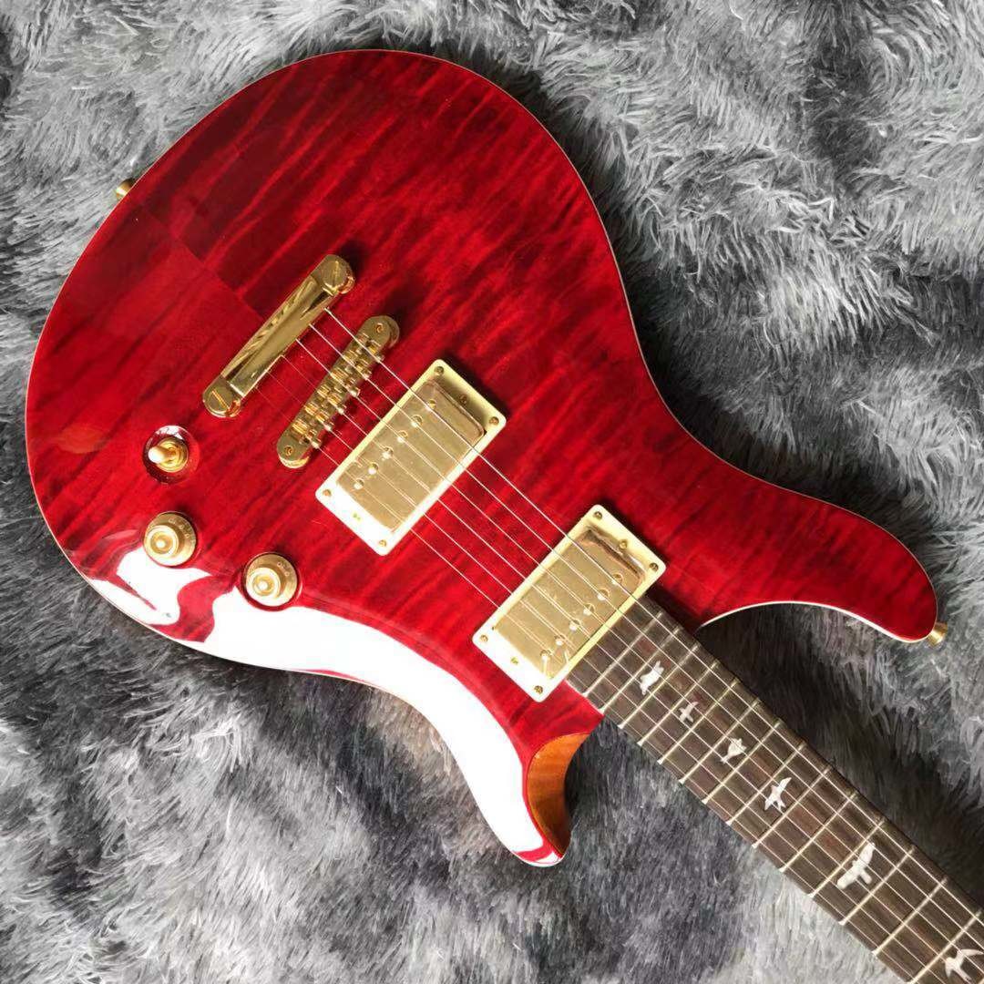 Custom Grand Flamed Maple Top Electric Guitar in Red with Gold Tuner Bridge