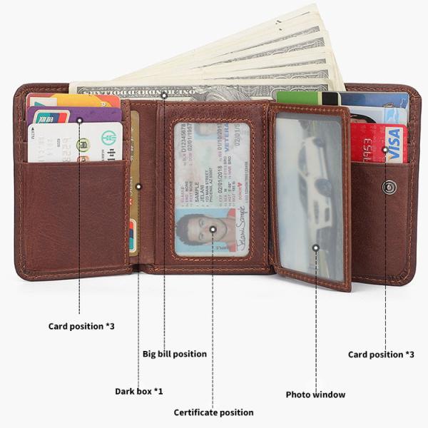 Customized Crazy Horse Leather Men's Trifold Wallet with RFID Blocking