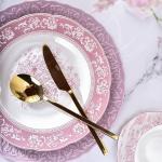 Europe Design Purple Green Gray Embossed Relief Floral Ceramic Tableware For