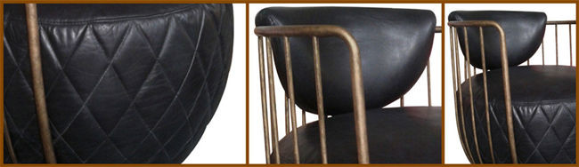 Industrial Vintage Caged Leisure Black Leather Swivel Chair Living Room Distressed