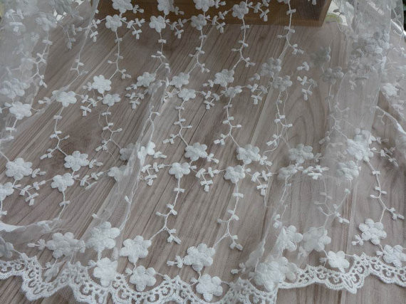 Embroidery Lace Cotton Flower Nylon Mesh Wedding Bridal Dress Fabric 49.21'' Width
