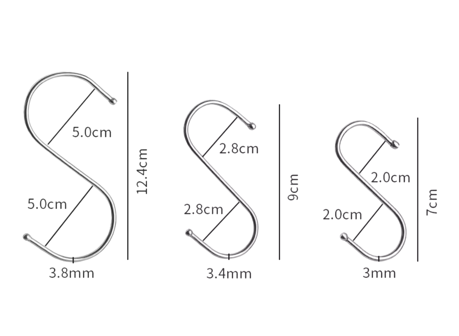 Stainless Steel S Hooks with Black Oxide Finish INCH Measurement System and Heavy-Duty Design
