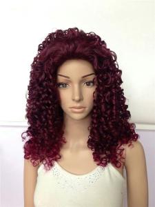 Wholesale Body Wave Wine Red Long Synthetic Wigs Afo Kinky Curly 18 inches from china suppliers